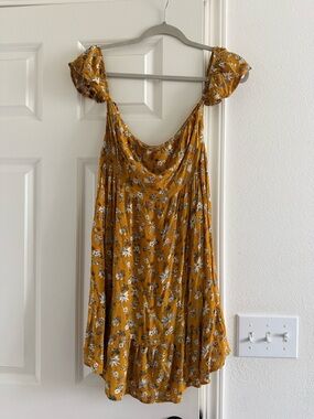 Mossimo Supply Co. Mustard Floral Ruffle Sundress